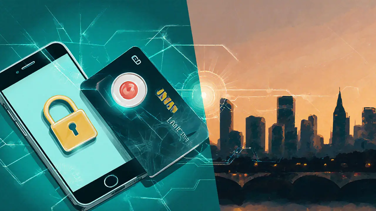 Illustration of a smartphone, ID card, and safety button representing secure booking.