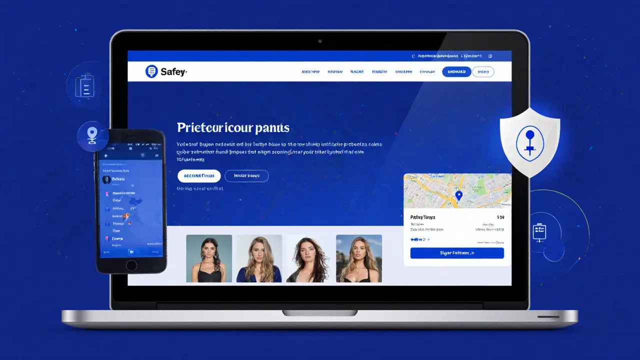 A laptop displaying verified escort profiles with safety indicators.