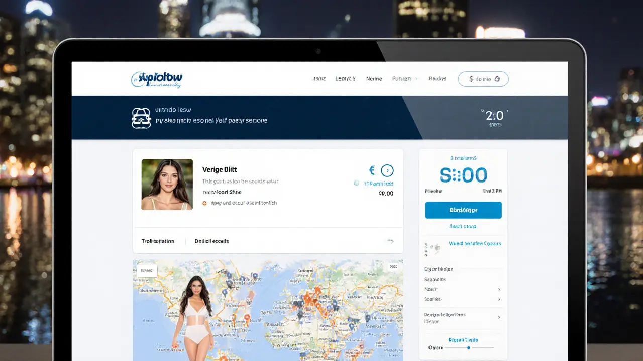 Secure escort booking website on a laptop with payment confirmation and countdown timer.