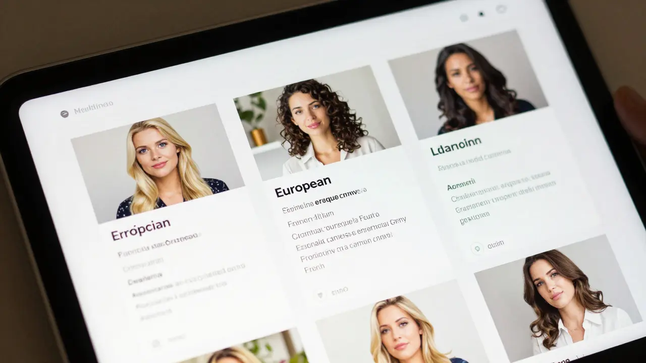 A tablet displaying authentic escort profiles with detailed bios, presented in a clean, minimalist interface.
