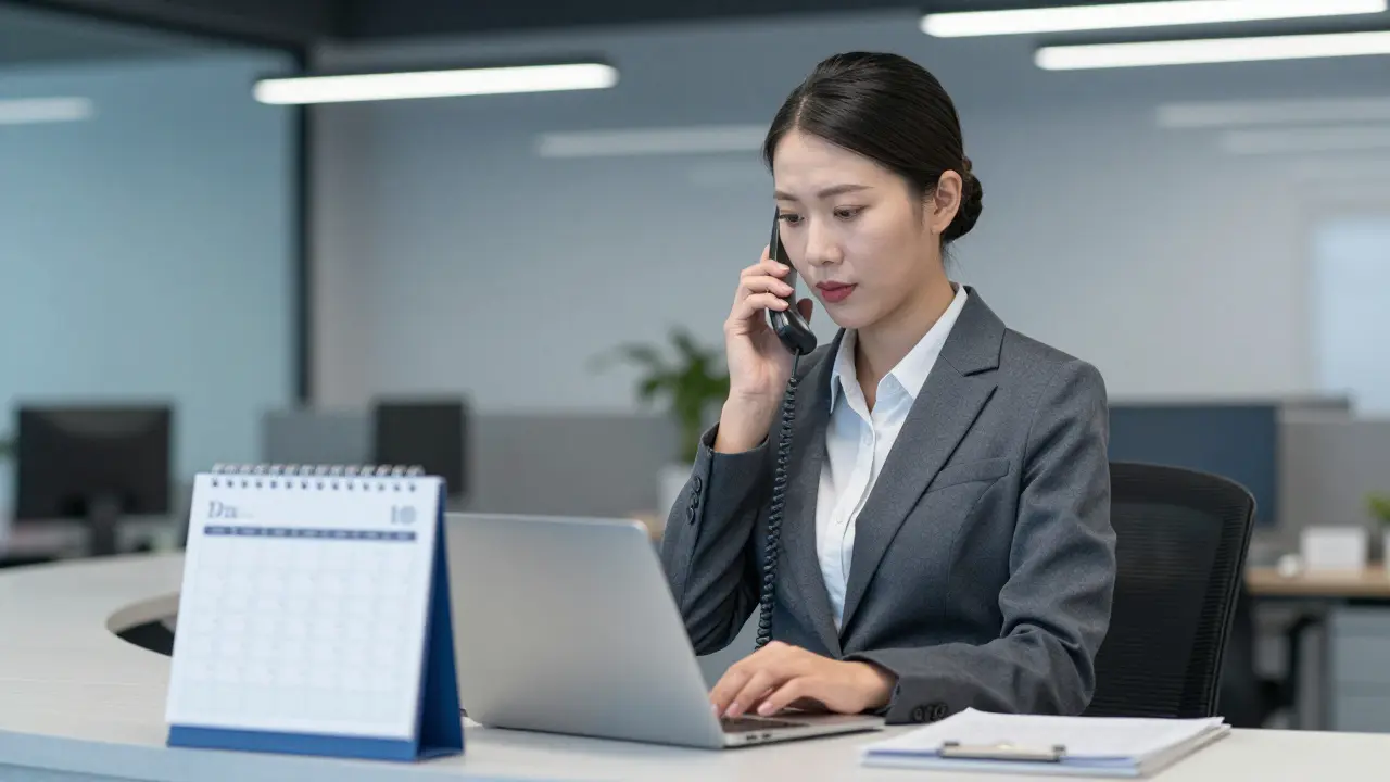 Office receptionist managing client bookings at a professional agency